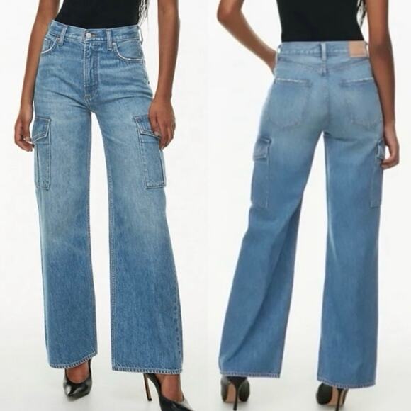 Aritzia Denim Forum The Farrah Hi-Rise Wide Leg Cargo Jean EUC Size 29 - Picture 1 of 14